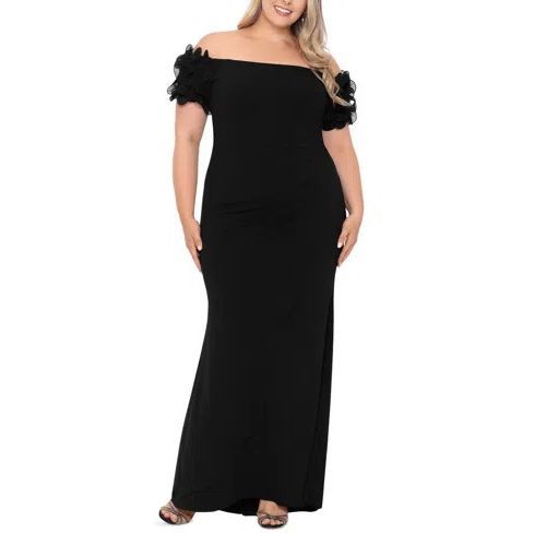 Xscape Off-The-Shoulder Scuba-Crepe Gown Black 16w